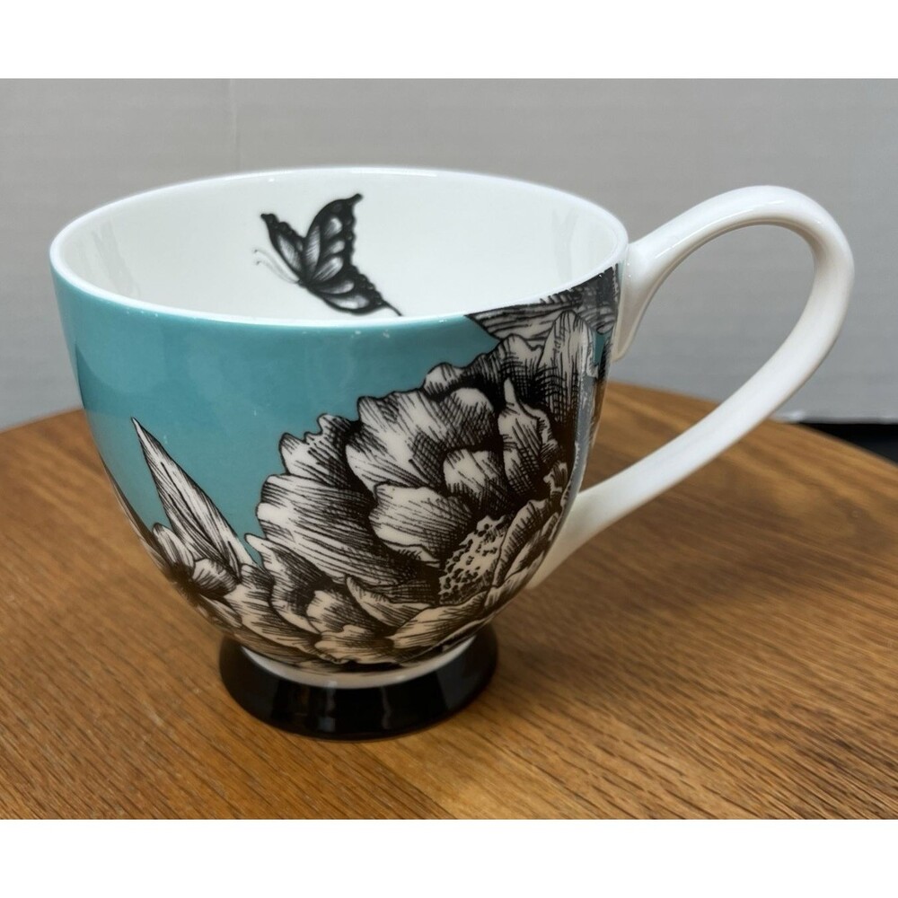 Portobello By Inspire Peony Butterfly & Flower Coffee Tea Mug Cup Curved Footed
